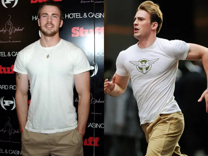Chris Evans had to transform his body for 'Captain America' after years doing basic 'college workouts' that left him with big arms and little legs, his trainer says